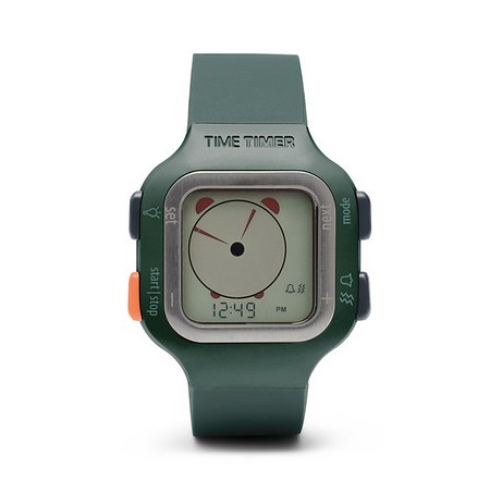 Vooraanzicht van groen digitaal Time Timer horloge.