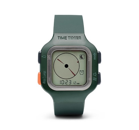 Vooraanzicht van groen digitaal Time Timer horloge.