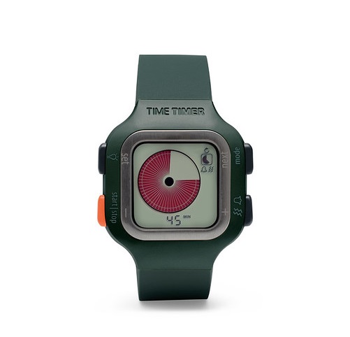 Vooraanzicht van groen digitaal Time Timer horloge.
